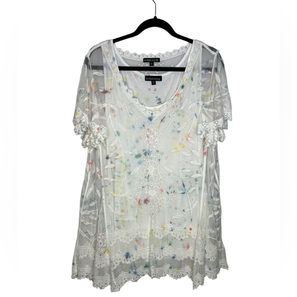 The Pyramid Collection Sheer Lace Artsy Paint Two Piece Dress Size MDL